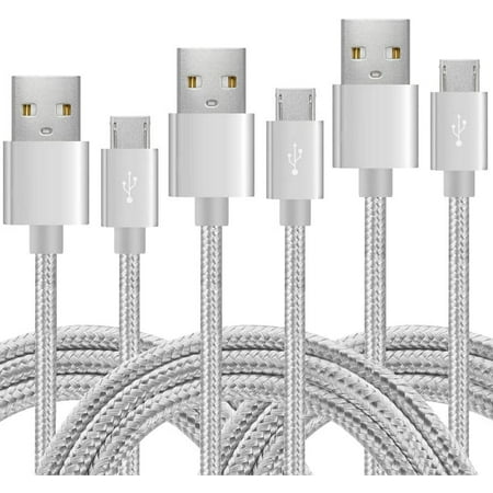 Micro USB Cable - 3Pack 3FT/6FT/10FT(1M/2M/3M) Nylon Braided Micro Charging Cables USB Charger Cord  Compatible with Samsung  LG  Motorola  Nexus  HTC  Sony  Nokia  Android Devices and More (Silver) price history on PriceWatchPro