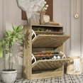 thumbnail image 3 of WIAWG Modern 2 Tier Shoe Cabinet Shoe Rack Free Standing Shoe Storage Cabinet Organizer Beige, 3 of 9
