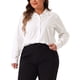 thumbnail image 1 of Camisas de mujer de talla grande GRACE & GRANDEUR, con botones, de algodón, cuello de pie, de manga larga, blusas formales sólidas para trabajo, talla 2X, color blanco, 1 of 1