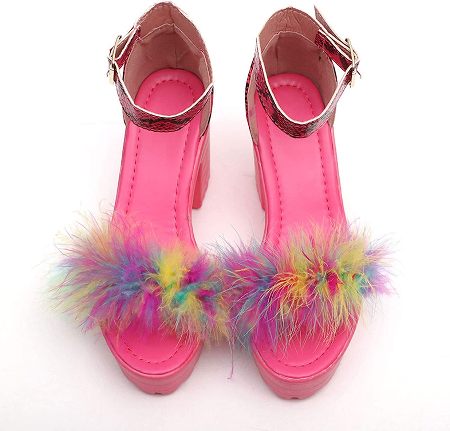 Women's Fluffy Feather D'orsay Pumps Pointed Toe Ankle Strap - Temu