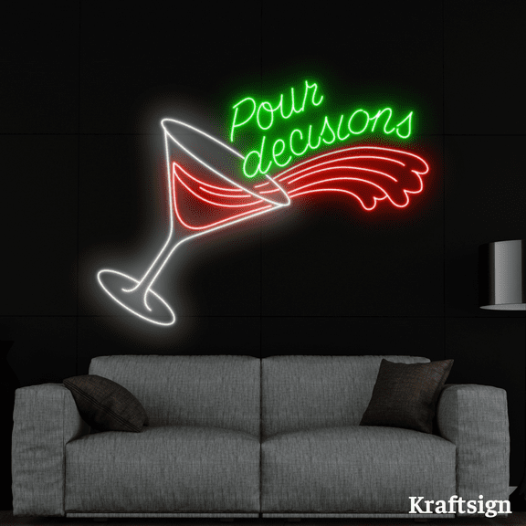 Craftnamesign Pour Decisions Neon Sign, Cocktail LED Sign, Bar Club Decor