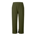 thumbnail image 3 of Lmueinov Women's 100% Cotton Straight Leg Ankle Pants, Elastic High Waist Casual Trousers with Button Split Hem & Pockets, Breathable Summer Commute Vacation Pants for Women S-2XL, 3 of 4