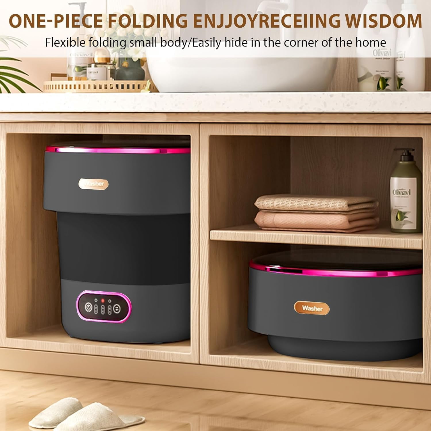 Rugerasy 13L Mini Portable Washing Machine and Dryer, Mini Washer Portable Washing Machine Fully Automatic 3 Cleaning Modes Collapsible Washer for RV Travel Hotel Laundry,Black Purple