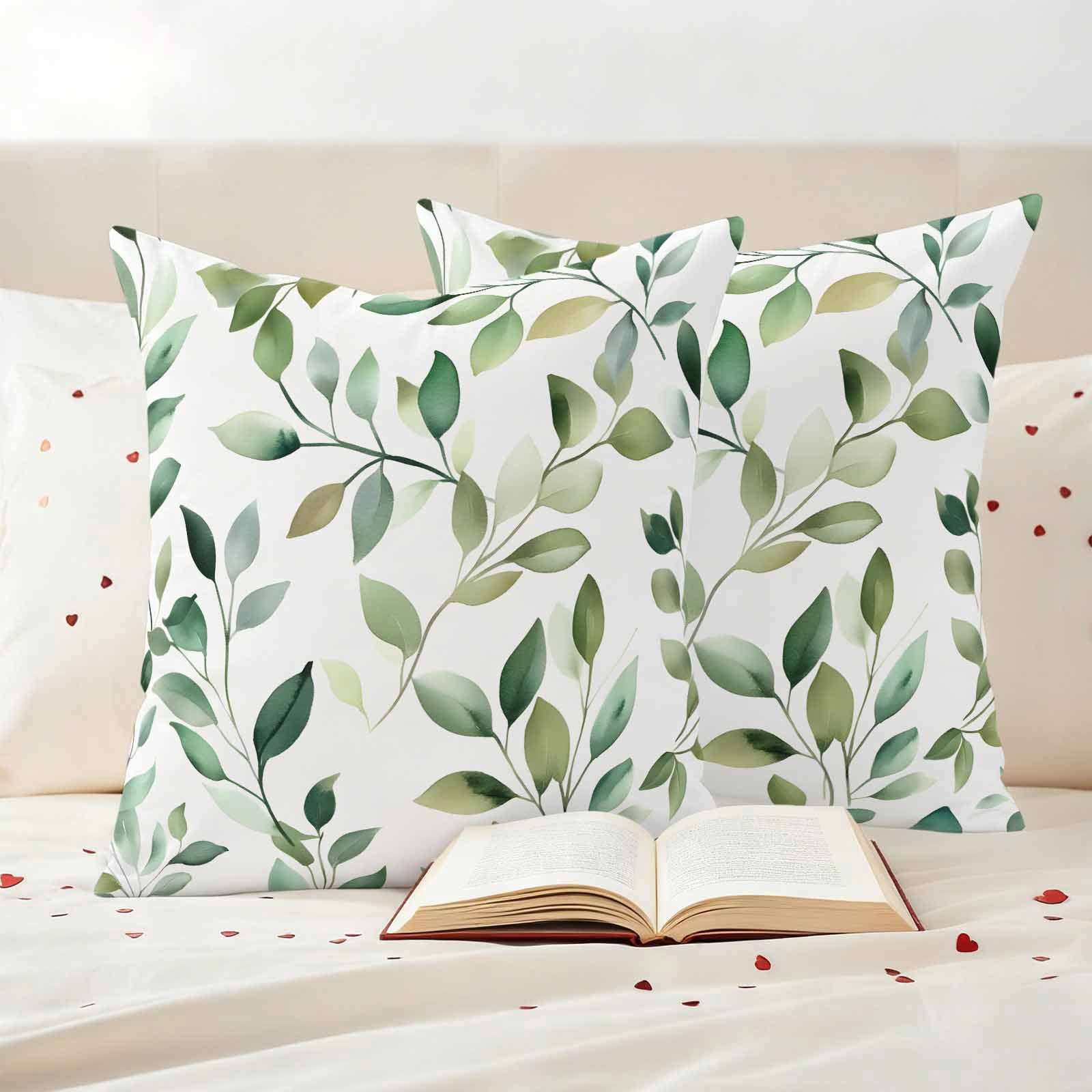 Sage Green Eucalyptus Leaf Pillow Covers 2 Pack Green Leaves Pillowcase Waterproof Outdoor Throw Pillow Cover for Patio Garden Square Cushion 18”x18”