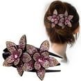 thumbnail image 1 of Pinza para el pelo con forma de pico de pato y diamantes de imitación, con doble flor brillante, para mujeres y niñas, color champán y morado, talla S, 1 of 12