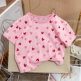 thumbnail image 2 of Babcutegg Girls Summer T-Shirt – Heart Print Short Sleeve Top, Soft Cotton Loose Fit Casual Tee for Toddlers and Kids Pink Size 1-2, 2 of 10