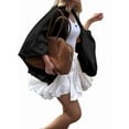 thumbnail image 1 of Veste Bombardier Bouffante pour Femmes Surdimensionnée Décontractée de Rue à Manches Chauve-Souris avec Col Rabattu et Fermeture Éclair Noire G, 1 of 7