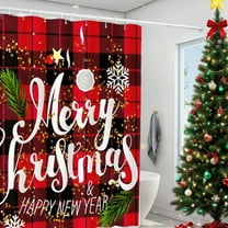 Hxlamzoo 1PC Christmas Printed Waterproof Shower Curtain, Red Polyester Fabric 70.87x70.87 Inches, Reinforced Holes, Xmas Holiday Bathroom Decor