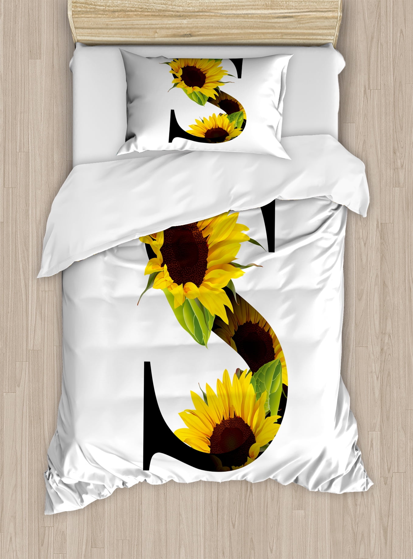 Letter S Twin Size Duvet Cover Set Letter S With Flora Elements
