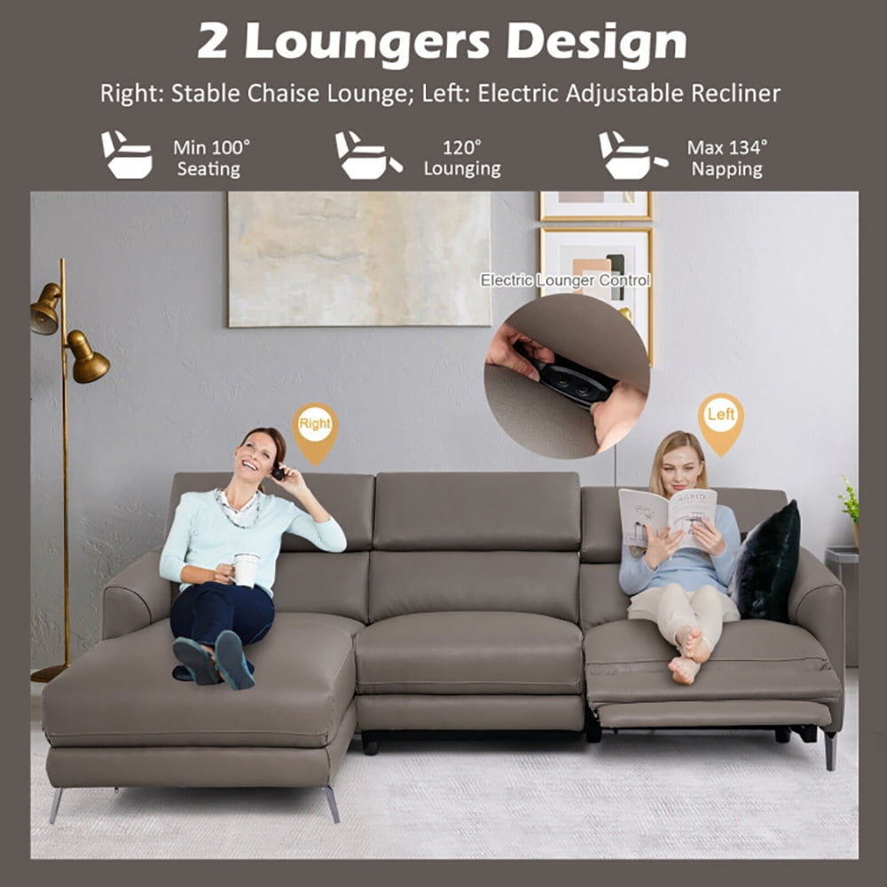 Finihen Sectional Sofa, Leather Sofa Bed, Leather Air Power Reclining Sectional Sofa with Adjustable Headrests, for Living Room, Gray Finihen Sectional Sofa, Leather Sofa Bed, Leather Air Power Reclining Sectional Sofa with Adjustable Headrests, for Living Room, Gray