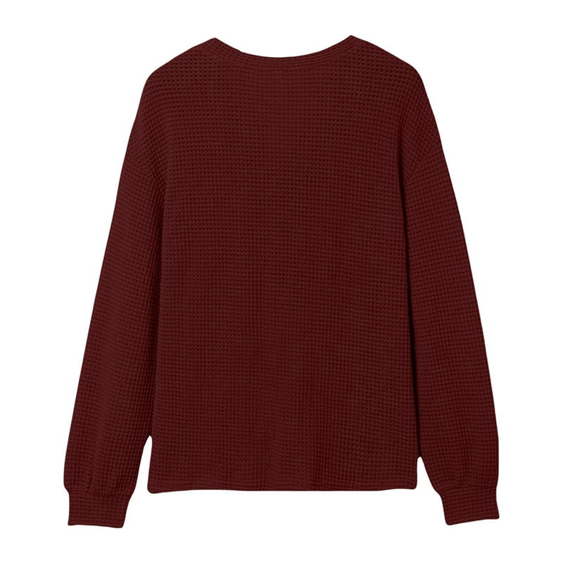 pheeny ◇ Big waffle V neck L/S (BRN) PHEENY/BIG WAFFLE V NECK L/S (BLACK)(2)