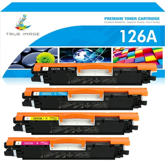 True Image 4-Pack Compatible Toner Cartridge for HP CE310A 126A Work with Pro CP1025 CP1025NW M275 MFP M175A M175NW Printer (Black,Cyan,Magenta,Yellow)