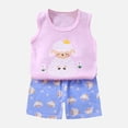 thumbnail image 2 of Myshe Baby Boy Girls Toddler Summer Outfit Short Sleeve T-shirt Elastic Waist Shorts 2 Piece Short Set Summer Outfits For 18-24 Months 2t 3t 4t 5t 6t Summer Outfits kids,Light Purple,4-5 Years, 2 of 5