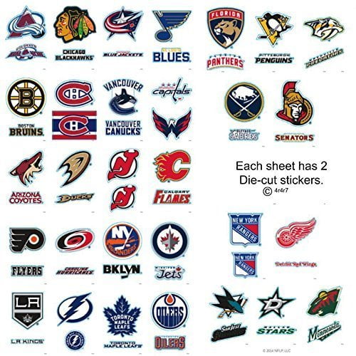 Complete Set 30-60 NHL Hockey Team Jersey Logo Sports Stickers - 2 Stickers per Card. Stanley Cup Champions Penguins Rangers Red Wings Bruins Blackhawks Flyers Kings Sharks Stars Devils Ducks More!