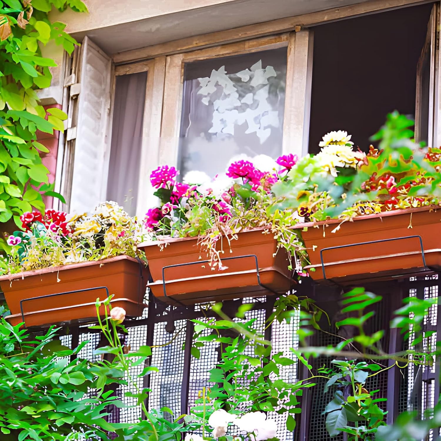 Rectangular Plastic Window Box Planters with Trays for Vegetable Flower Windowsill Patio Garden Balcony Decor 6 Packs 17 Inches
