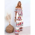 thumbnail image 5 of Women'S Mexican Dress Summer Floral Print Off the Shoulder Sleeveless Beach Long Maxi Dress White & Red XL, 5 of 9