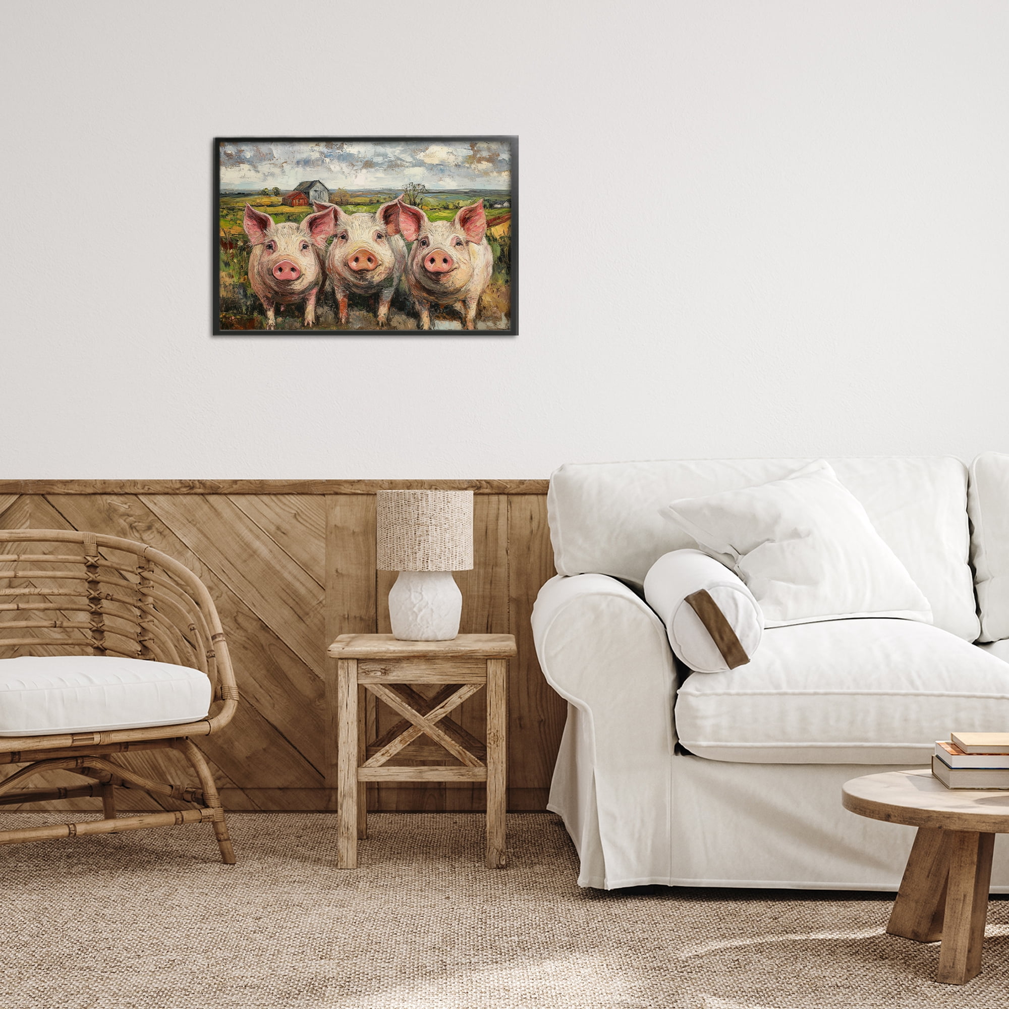 Stupell Industries Classic Barnyard Pigs in Countryside Black Framed Giclee Art, design by Petal Prints Design