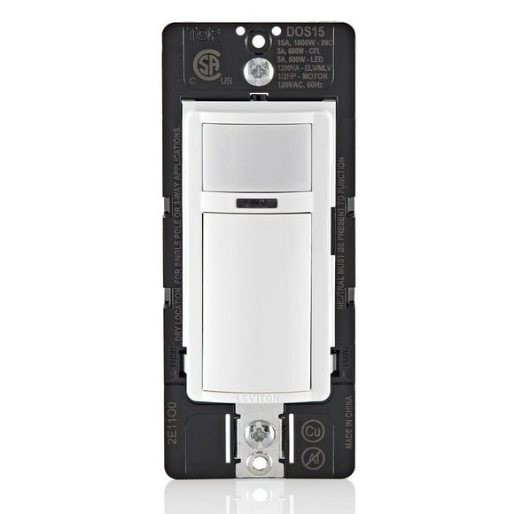 Leviton DOS15-1LZ Decora Occupancy Motion Sensor In-Wall Switch, Auto-On, 15A, Single Pole, Multi-Way or Multi-Sensor, White with Ivory, Light Almond Faceplates