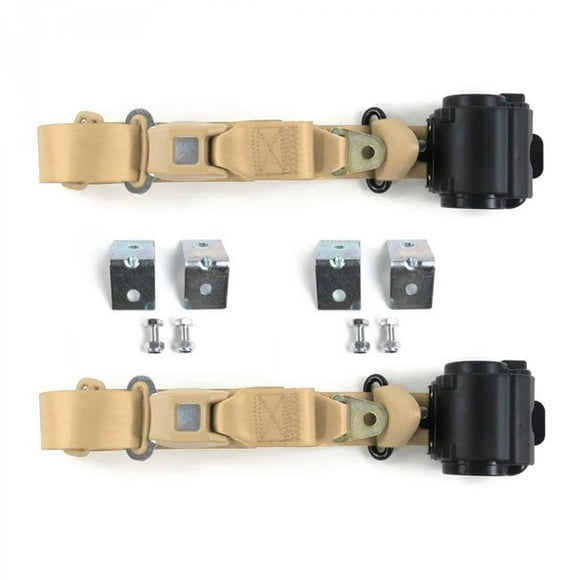 Standard 3 Point Tan Retractable Bucket Seat Belt Kit with Bracketry for AMC Hornet 1970-1977 - 2 Belts