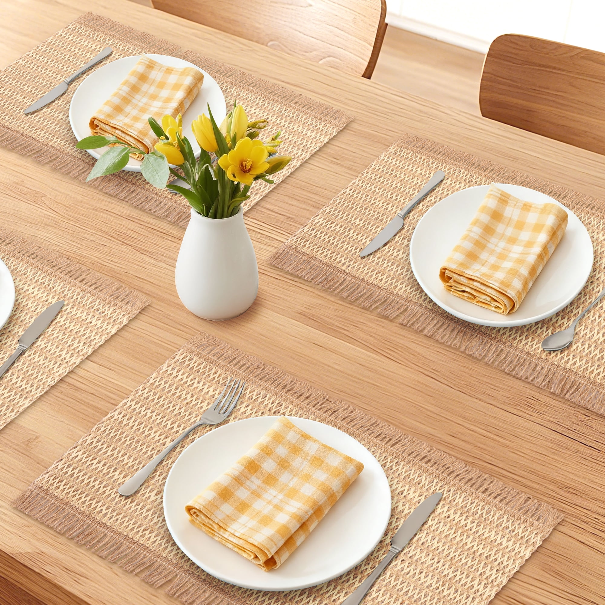 Unique Bargains 6pcs Woven Placemats with Tassels Light 17.7"x11.8"
