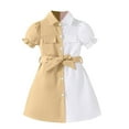 thumbnail image 3 of Jinhomg Little Girl Dresses 2025 Trendy Color Block Shirt Dress Soft Comfy Puff Sleeve Button Down Cotton Midi Dresses with Bowknot 2025 Saving Khaki 8 Years, 3 of 8