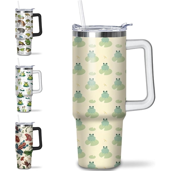 30 oz Frog Tumbler with Handle and Straw, 30oz Insulated Stainless Frog Tumbler Coffee Travel Mugs Cup Water Bottle Frog Lovers Gifts for Women Girls