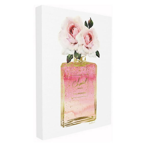 The Stupell Home Decor Collection Pink and Gold Ombre Perfume Bottle with Roses Stretched Canvas Wall Art, 16 x 1.5 x 20