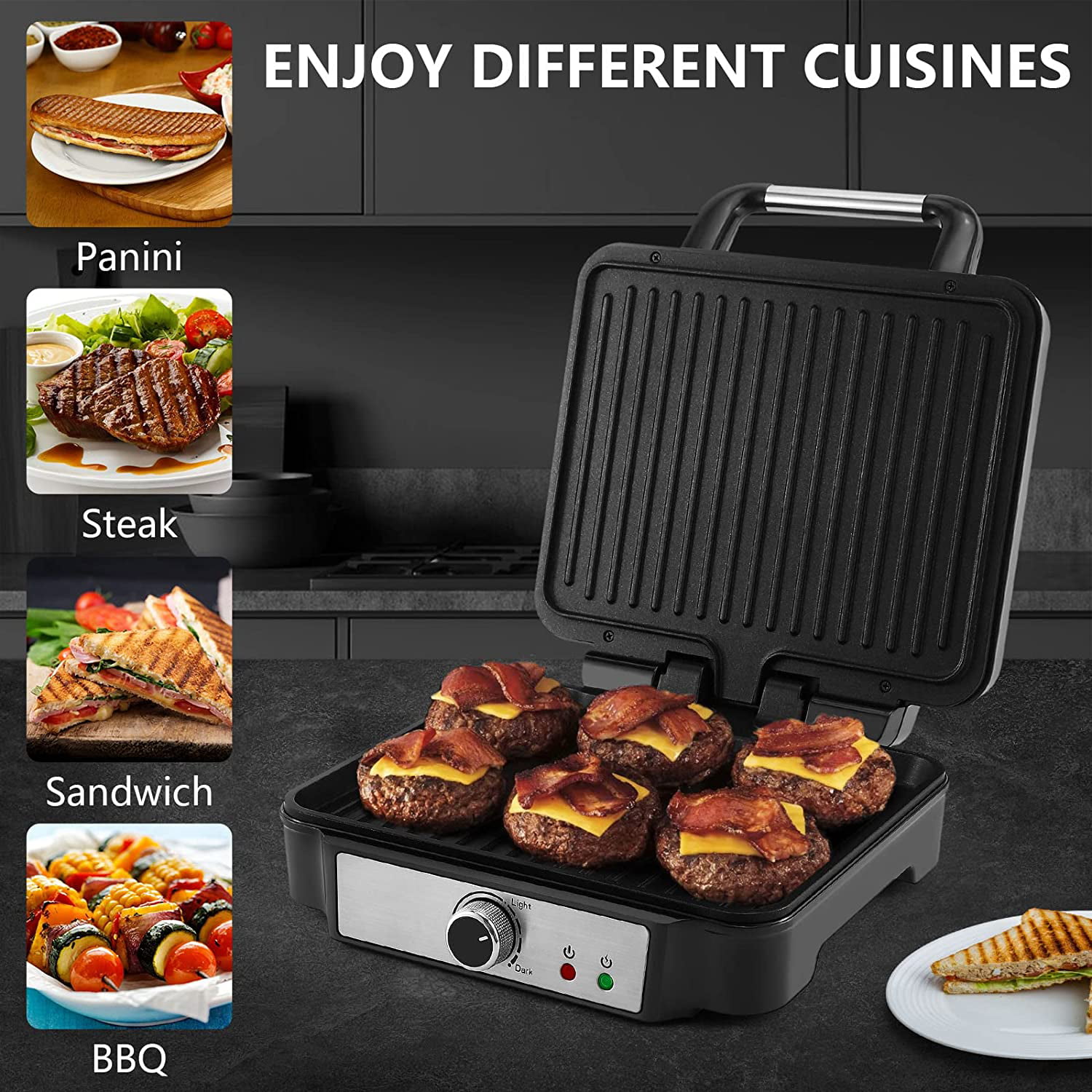 Panini Press Grill Indoor Grill Sandwich Maker with Temperature Setting, 4  Slice Large Non-stick Versatile Grill, to Fit Any Type or Size of Food,  Removable Drip Tray, 850W 