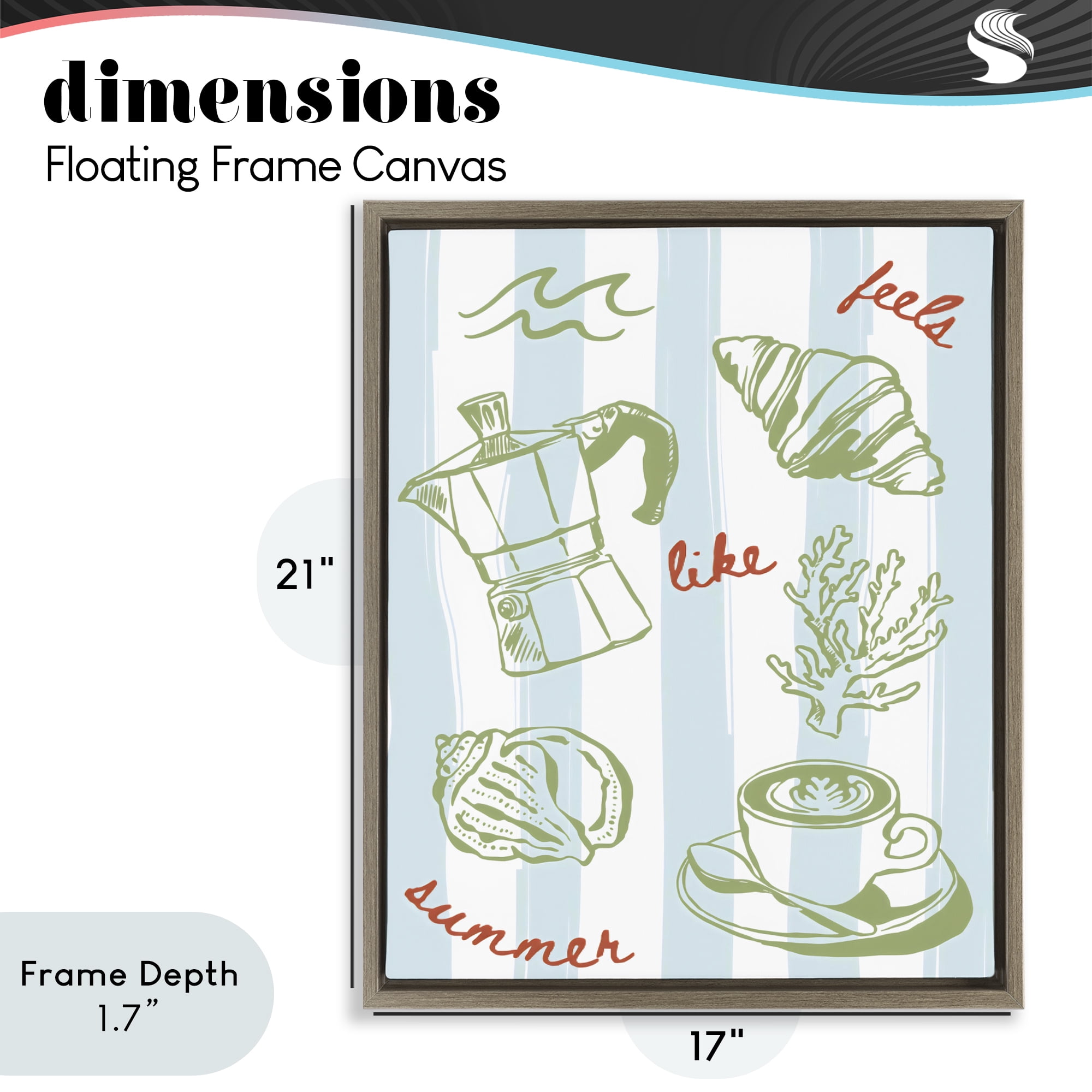 Stupell Industries Feels Like Summer on Stripes Brown Framed Floater Canvas Wall Art, design by The Prints Vibe