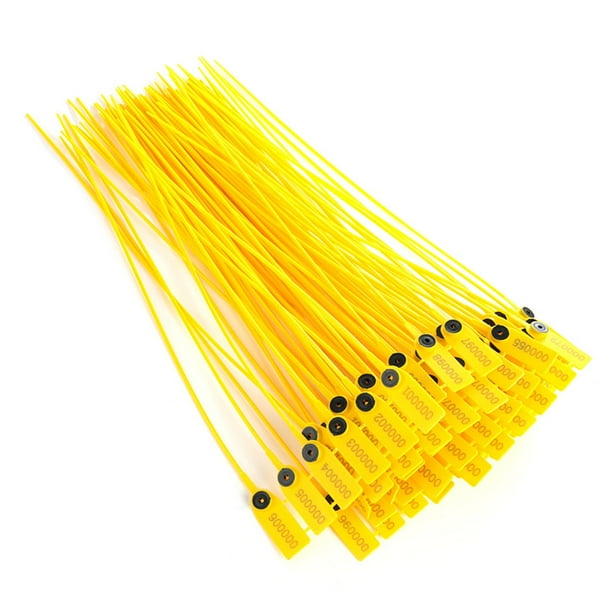 Sello de plástico para camión, 100 unidades, etiqueta de transporte de paquete amarillo, bridas para cables, sello de plástico diseñado a medida