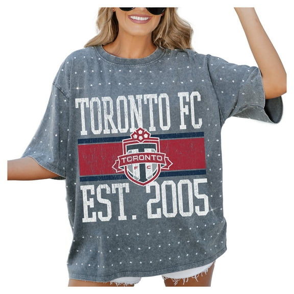 Women's-Gameday Couture  Gray Toronto FC Oversized Mini Rhinestone Classic T-Shirt