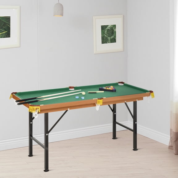 Game Tables 55" Portable Folding Billiards Table Game Pool Table for Whole Family Number Use With Cues, Ball, Rack, Chalk, Green, Table