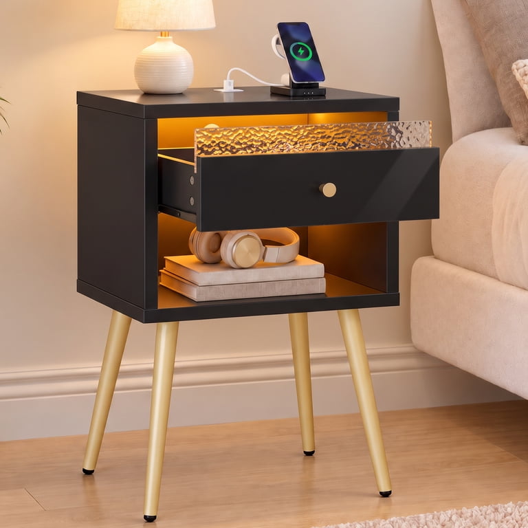 Pinmoco LED Nightstand with Charging Station, Black photo 8