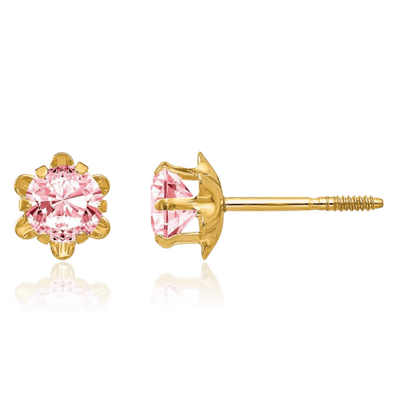 14K Solid Yellow Gold 4mm Cubic Zirconia CZ Screw Back Stud Earrings October Birthstone Jewelry