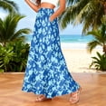 thumbnail image 2 of LWavelet Women Floral Print Maxi Skirt Elastic Waist With Pockets Boho Summer Long Skirt Royal Blue L, 2 of 5