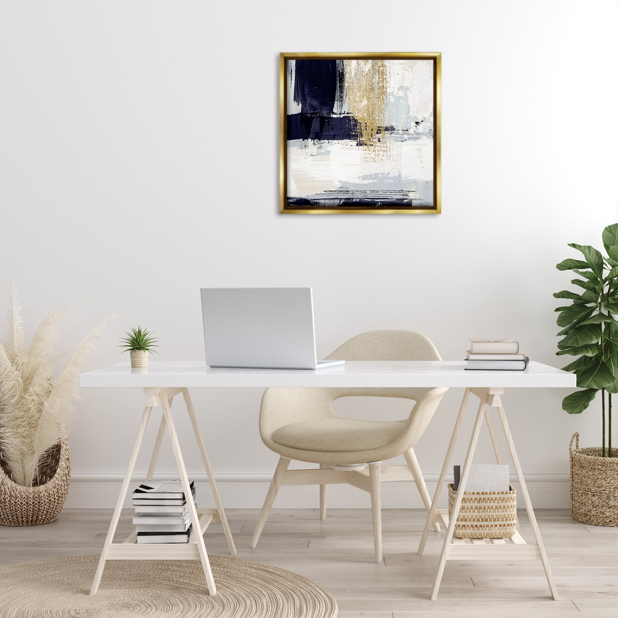 Stupell Industries Gold Accented Abstract Abstract Painting Gold Floater Framed Canvas Art Print Wall Art, 25 x 25