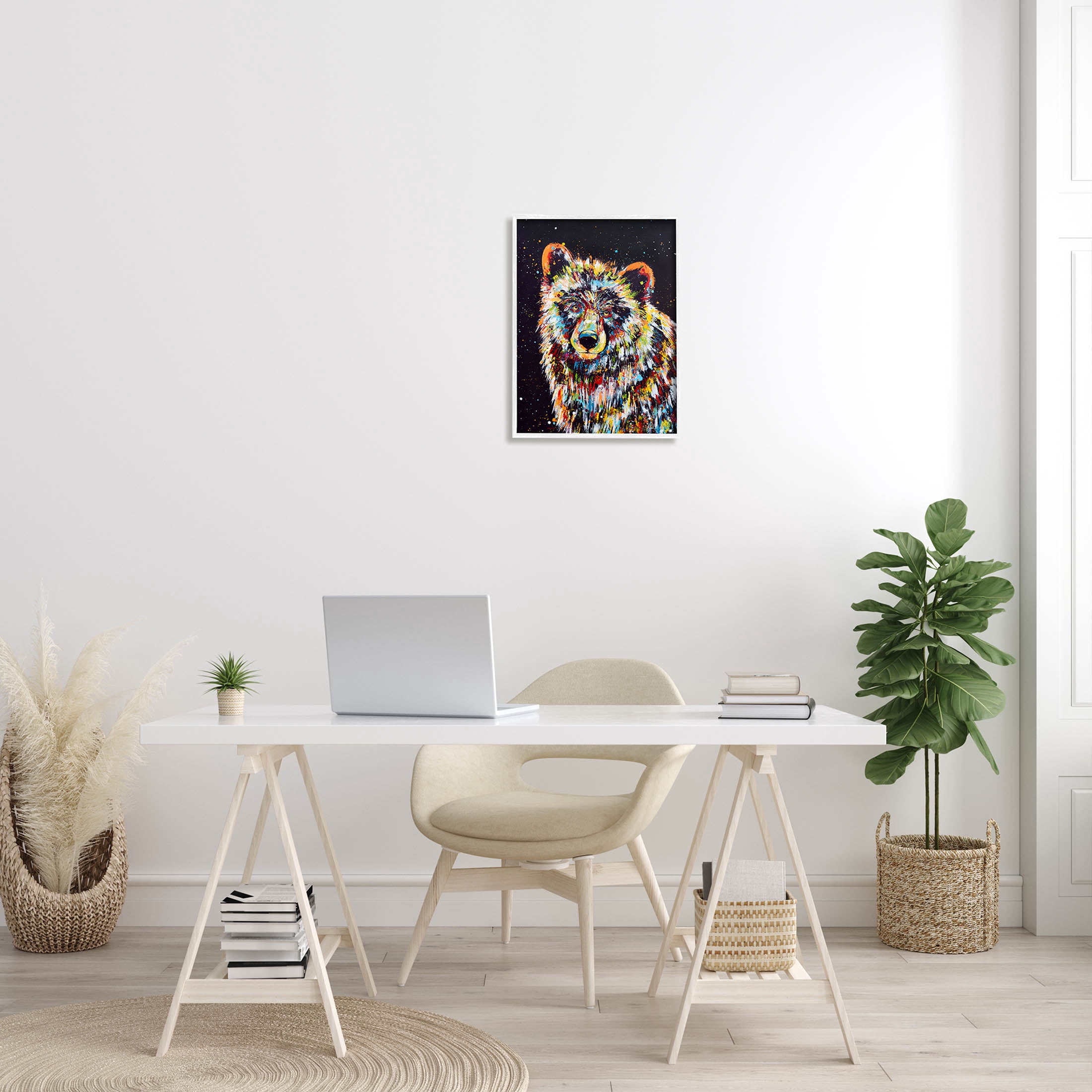 Modern Bear Urban Strokes Animals & Insects Painting White Framed Art Print Wall Art