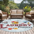thumbnail image 5 of 6ft Round Rug, Laundry Room Non-Skid Rubber Backing Large Area Rugs - Living Room Bedroom Home Office, Blue Cartoon Washing Machine Clothes Indoor Floor Mat Carpets Washable Rug, 5 of 9