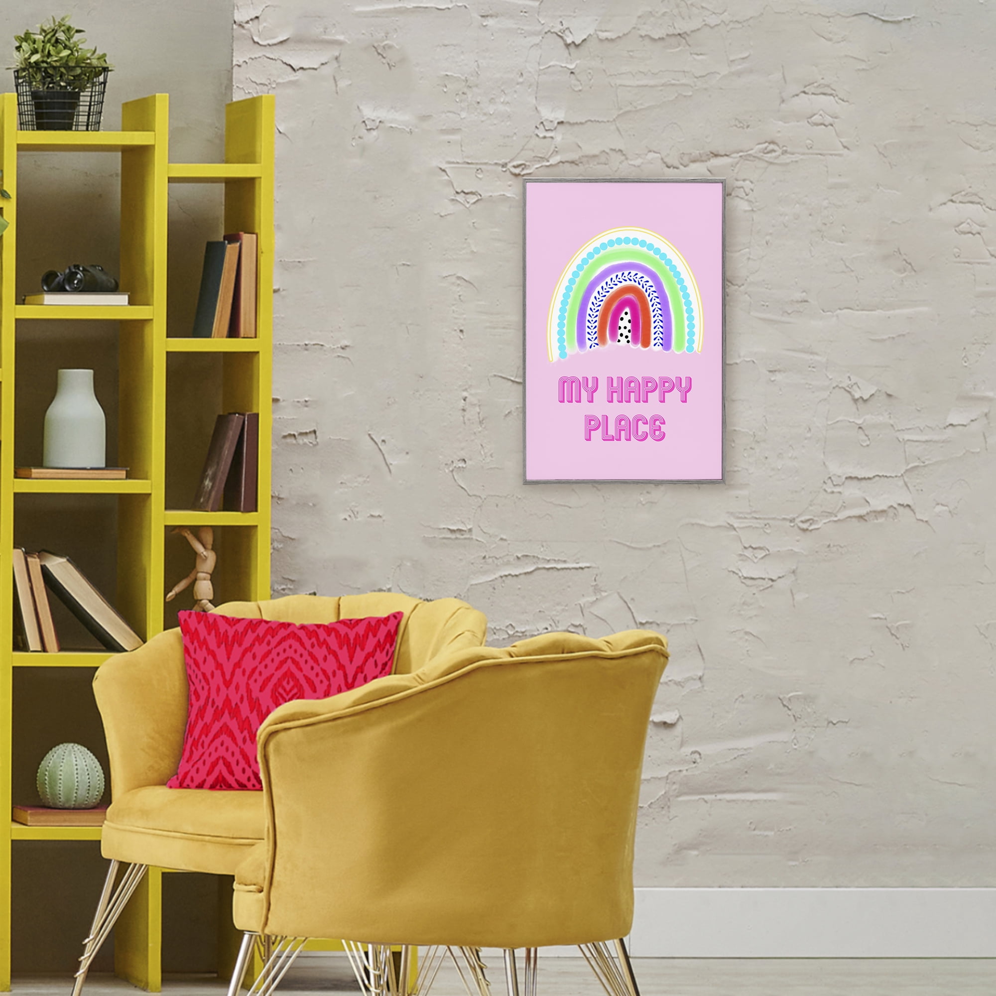 Stupell Industries Happy Place Dotted Rainbow Gray Framed Giclee Art, design by Pooja Dave