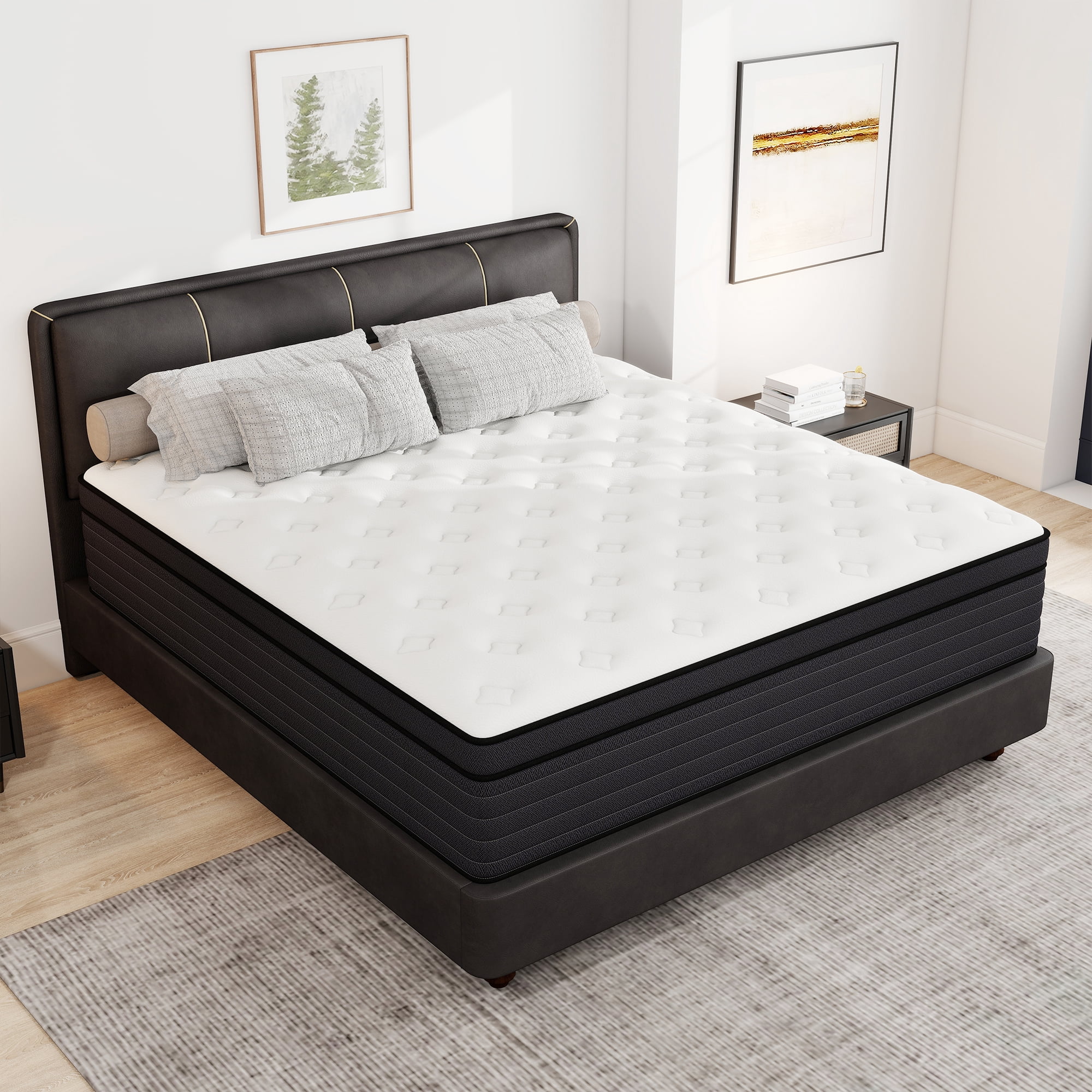 Kviwasha 14 inch King Mattress, Memory Foam & Spring Hybrid Medium Comfort King Size in a Box,Adult
