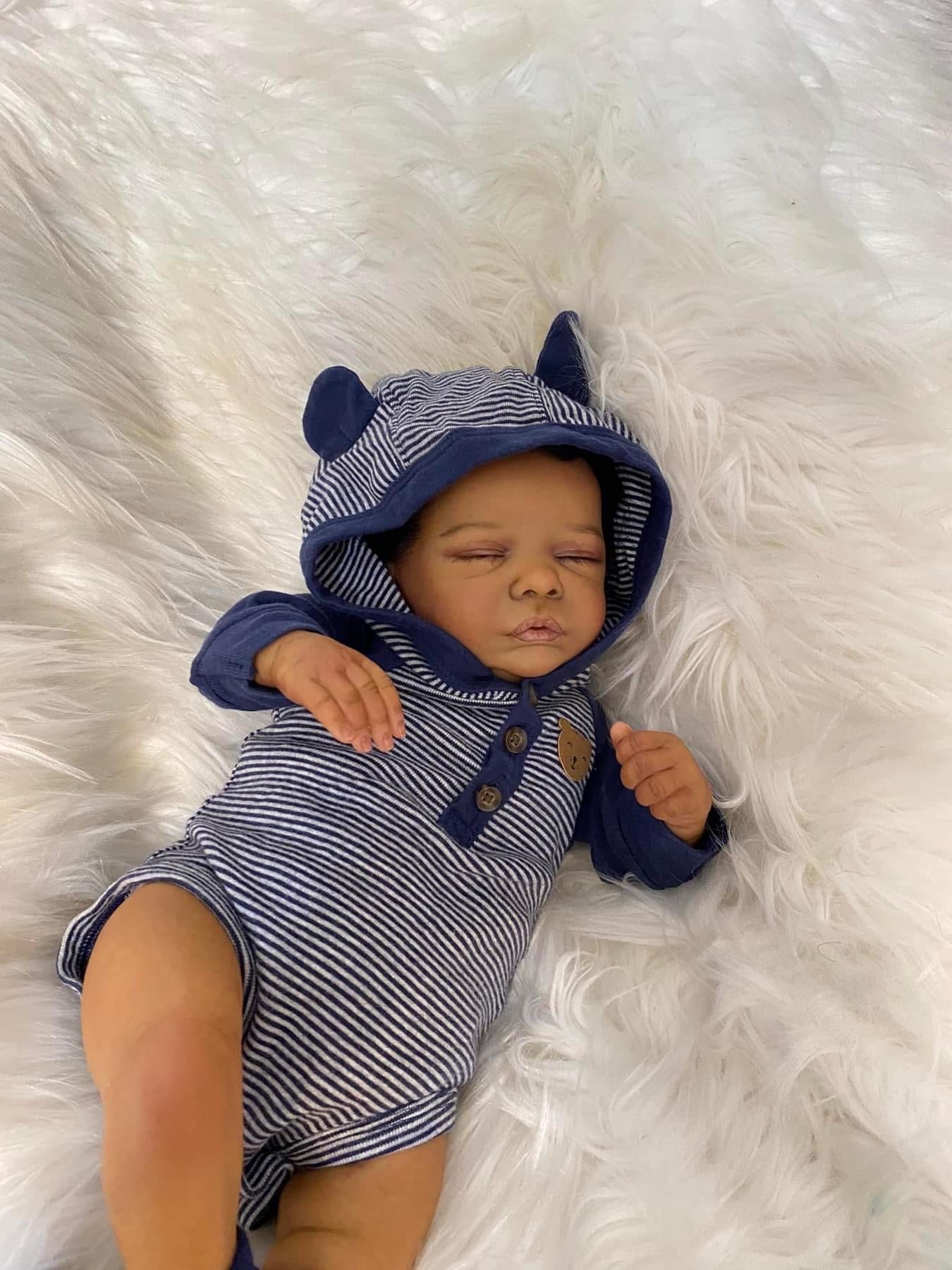 Realistic 19 inch Reborn Baby Dolls - African American Sleeping Newborn Handcrafted Lifelike Black Skin Perfect for Kids Aged 3+ with Accessories