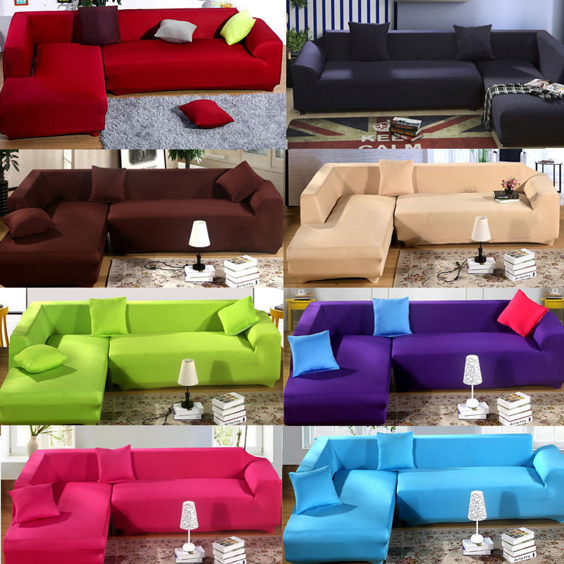 Stretch Sofa Slipcover L Shape Elastic Sofa Cover Couch Pure Color Anti Wrinkle Sofa Protector