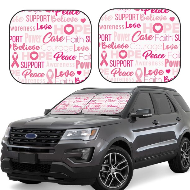 Fotbe Breast Cancer Pink Ribbons Awareness (2) Juego de 2 Piezas de Parasoles para Parabrisas | Bloqueador Solar para Auto | Accesorios Plegables para Protección Solar Interior-Medium