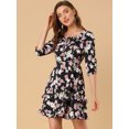 thumbnail image 3 of INSPIRE CHIC Robe Courte à Étages pour Femme à Imprimé Floral, Col Noué, Manches 3/4, 3 of 6