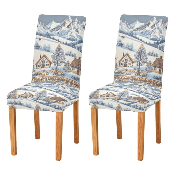 Yayeee 2 Pack Dining Chair Covers Stretch Parson Chairs Slipcovers Seat Protector, Blue Snowy Mountain
