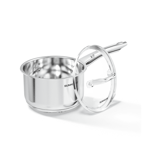 SUNHOUSE – 2 Quarts Stainless Steel Sauce Pan with Lid - PFOA-Free, Stainless Steel Sauce Pan, Advanced Impact Bonding Induction Base, Stay-Cool Handle, Compatible with All Cooktops
