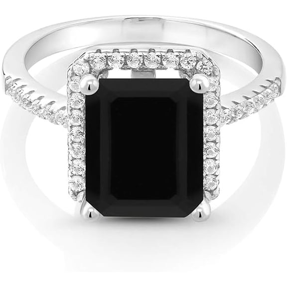 Divine_creation 2.00 Ct Emerald Cut Black Diamond Womens Engagement Ring 14K White Gold Plated 925 Sterling Silver -7.5
