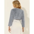 thumbnail image 4 of Abrigo de piel sintética de manga larga sin cuello, chaqueta corta con parte delantera abierta y corta para mujer Gris XL, 4 of 5