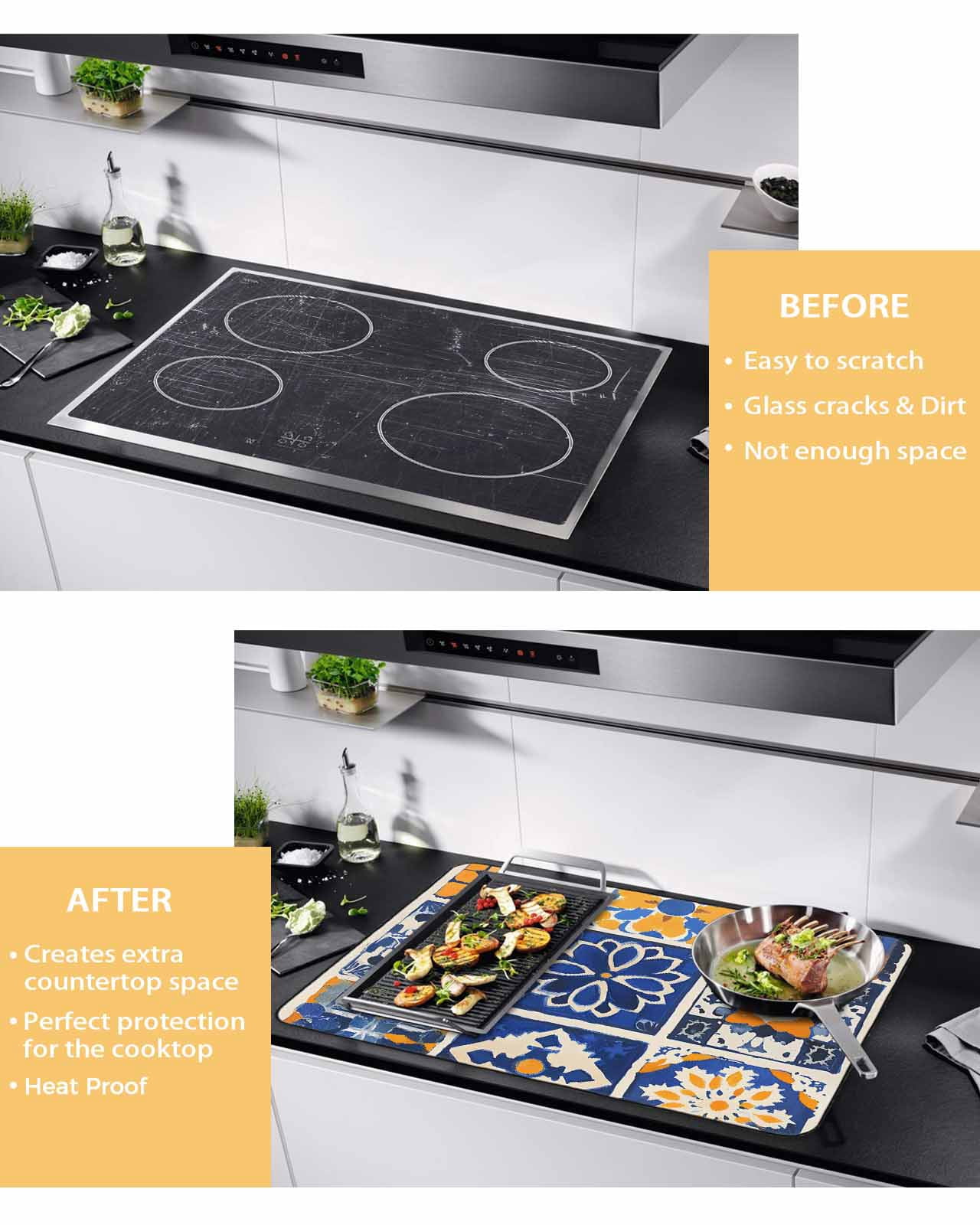 nqOlkjepod Large Induction Cooktop Protector Mat 36"x21", Colorful Flowers Stove Top Covers for Electric Stove, Vintage Country Abstract Plaid Art Stove Burner Cover Mats, Glass Top Stove Cover