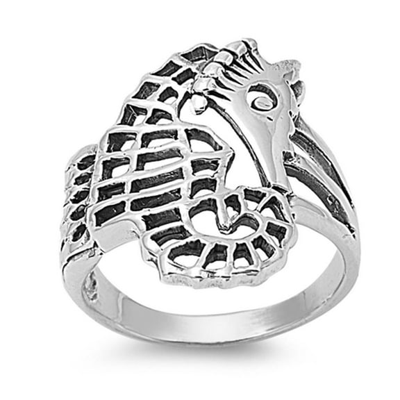 Sterling Silver Women's Seahorse Ring 925 Band 24mm Jewelry Female Male Unisex Size 7